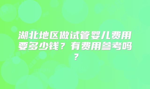 湖北地区做试管婴儿费用要多少钱？有费用参考吗？