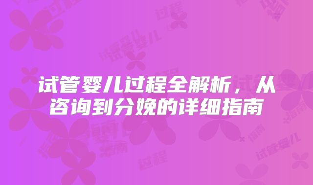 试管婴儿过程全解析，从咨询到分娩的详细指南
