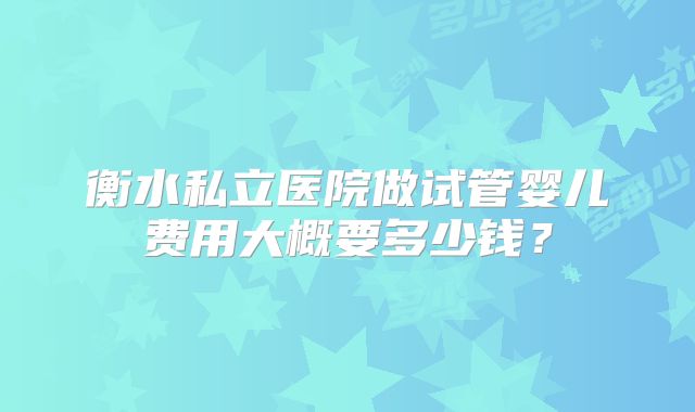 衡水私立医院做试管婴儿费用大概要多少钱?