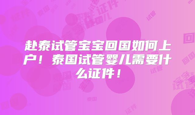 赴泰试管宝宝回国如何上户!泰国试管婴儿需要什么证件!