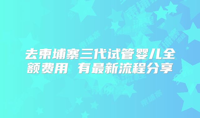 去柬埔寨三代试管婴儿全额费用 有最新流程分享