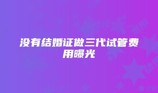 没有结婚证做三代试管费用曝光