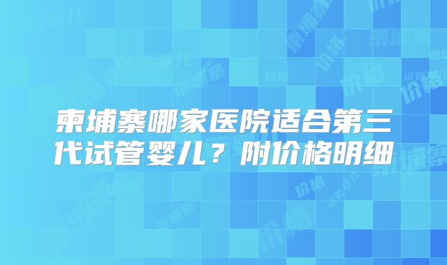 柬埔寨哪家医院适合第三代试管婴儿?附价格明细