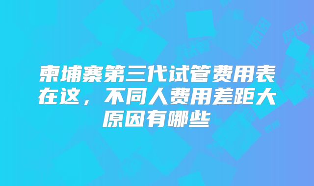 柬埔寨第三代试管费用表在这,不同人费用差距大原因有哪些