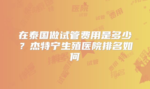 在泰国做试管费用是多少？杰特宁生殖医院排名如何