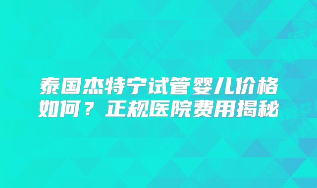 泰国杰特宁试管婴儿价格如何？正规医院费用揭秘