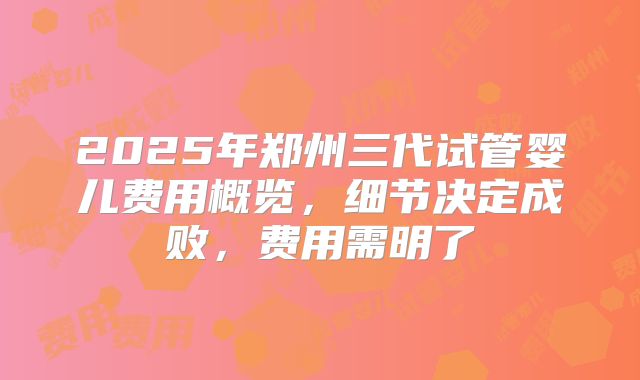 2025年郑州三代试管婴儿费用概览，细节决定成败，费用需明了