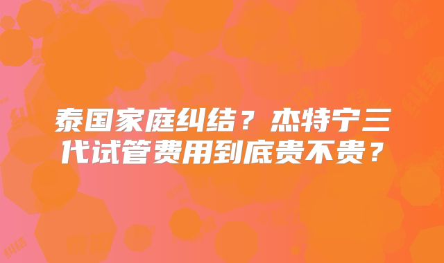 泰国家庭纠结？杰特宁三代试管费用到底贵不贵？