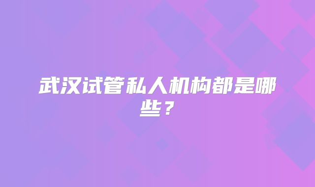 武汉试管私人机构都是哪些？