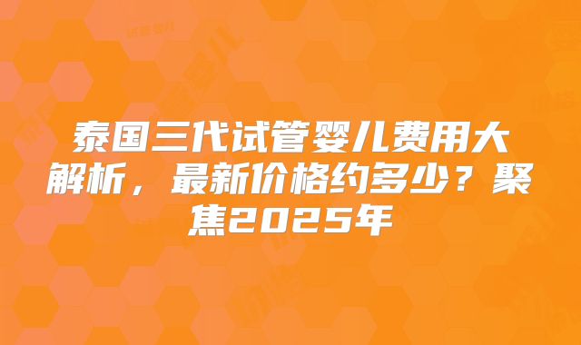 泰国三代试管婴儿费用大解析，最新价格约多少？聚焦2025年