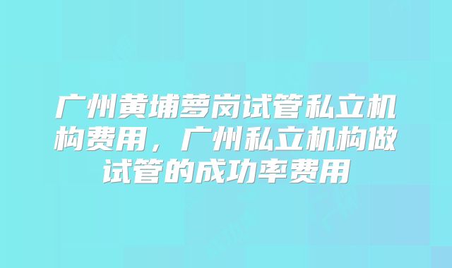 广州黄埔萝岗试管私立机构费用，广州私立机构做试管的成功率费用