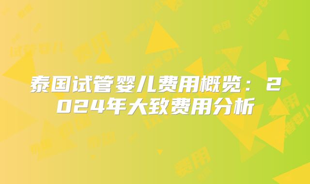 泰国试管婴儿费用概览:2024年大致费用分析