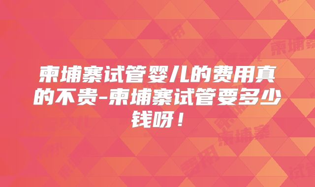 柬埔寨试管婴儿的费用真的不贵-柬埔寨试管要多少钱呀！