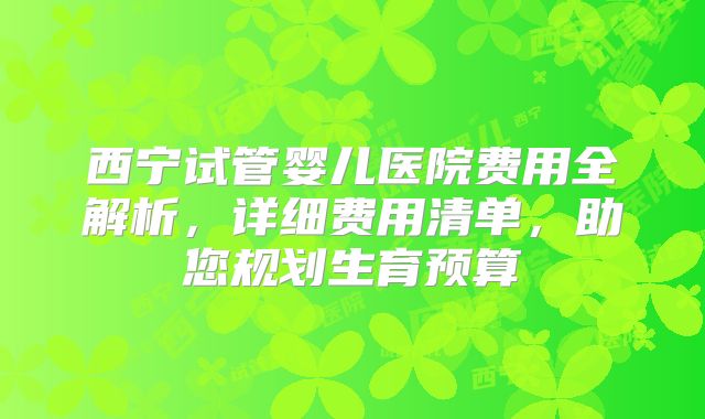 西宁试管婴儿医院费用全解析，详细费用清单，助您规划生育预算