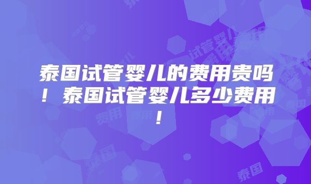泰国试管婴儿的费用贵吗！泰国试管婴儿多少费用！