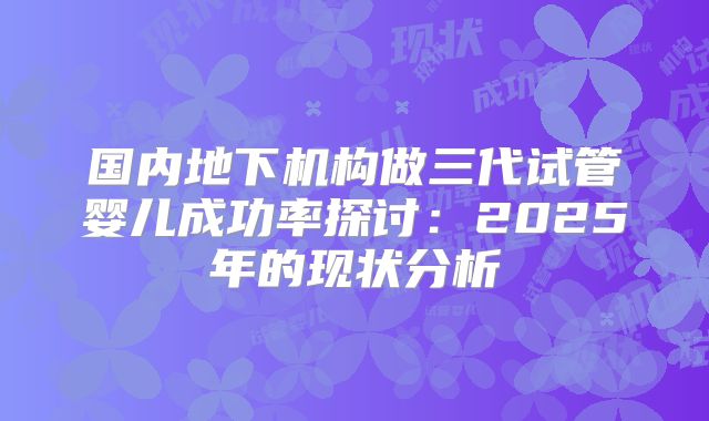 国内地下机构做三代试管婴儿成功率探讨:2025年的现状分析