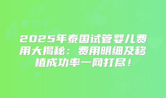 2025年泰国试管婴儿费用大揭秘:费用明细及移植成功率一网打尽!