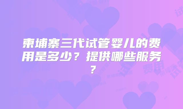 柬埔寨三代试管婴儿的费用是多少？提供哪些服务？
