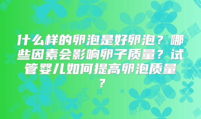 什么样的卵泡是好卵泡？哪些因素会影响卵子质量？试管婴儿如何提高卵泡质量？