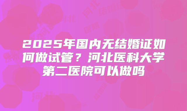 2025年国内无结婚证如何做试管?河北医科大学第二医院可以做吗