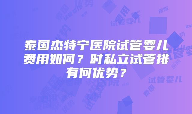 泰国杰特宁医院试管婴儿费用如何？时私立试管排有何优势？
