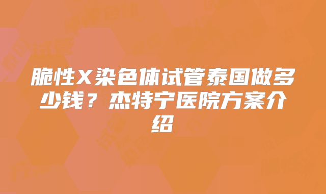 脆性X染色体试管泰国做多少钱?杰特宁医院方案介绍