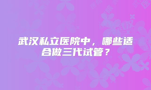 武汉私立医院中,哪些适合做三代试管?