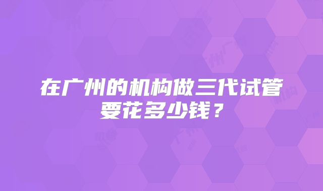 在广州的机构做三代试管要花多少钱？