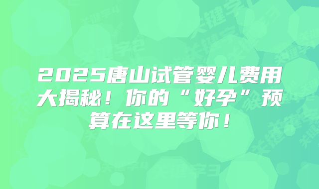 2025唐山试管婴儿费用大揭秘！你的“好孕”预算在这里等你！