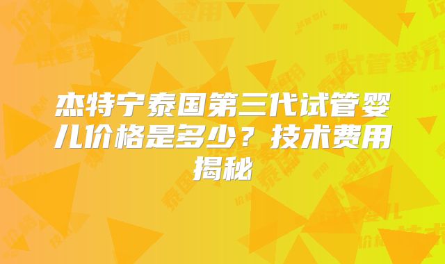 杰特宁泰国第三代试管婴儿价格是多少？技术费用揭秘