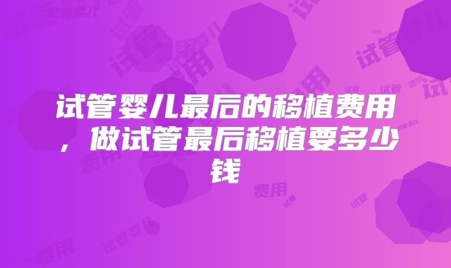 试管婴儿最后的移植费用,做试管最后移植要多少钱