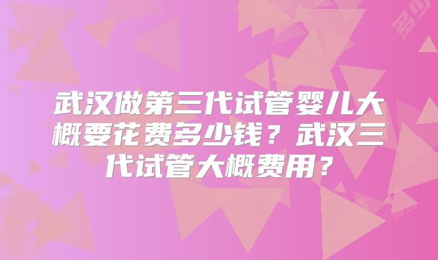 武汉做第三代试管婴儿大概要花费多少钱？武汉三代试管大概费用？