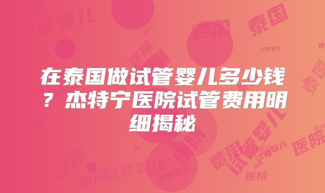 在泰国做试管婴儿多少钱？杰特宁医院试管费用明细揭秘