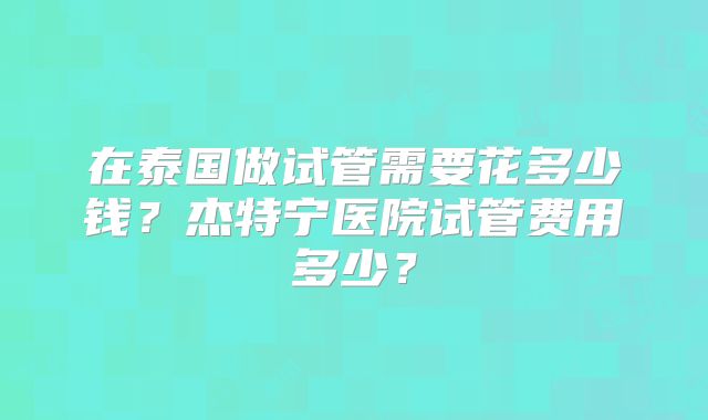 在泰国做试管需要花多少钱？杰特宁医院试管费用多少？