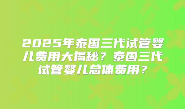 2025年泰国三代试管婴儿费用大揭秘?泰国三代试管婴儿总体费用?