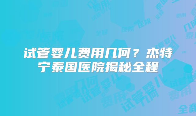 试管婴儿费用几何？杰特宁泰国医院揭秘全程