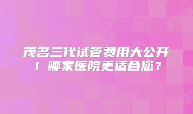 茂名三代试管费用大公开！哪家医院更适合您？