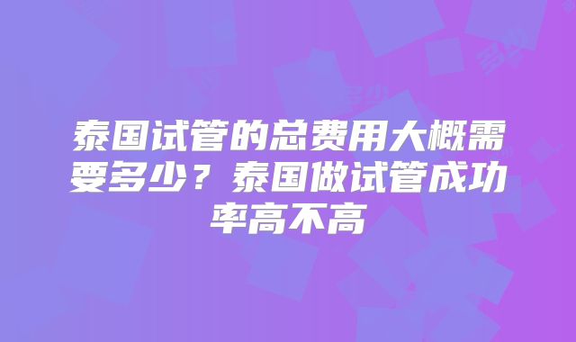 泰国试管的总费用大概需要多少？泰国做试管成功率高不高