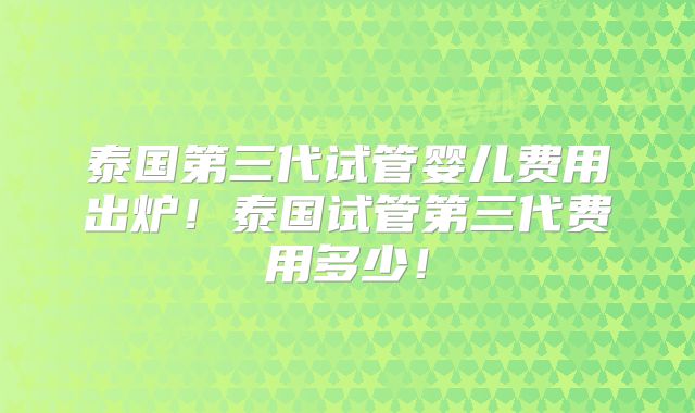 泰国第三代试管婴儿费用出炉！泰国试管第三代费用多少！