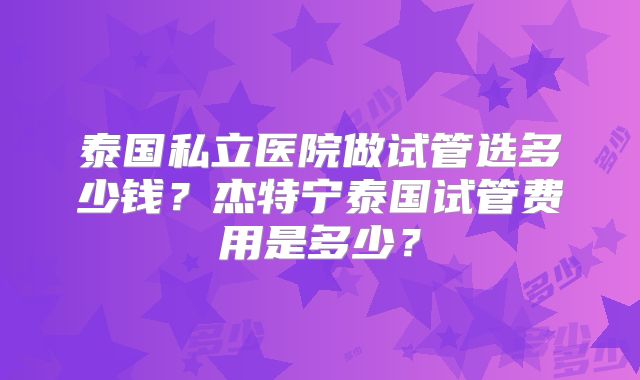 泰国私立医院做试管选多少钱？杰特宁泰国试管费用是多少？