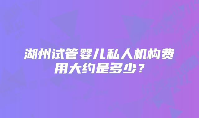 湖州试管婴儿私人机构费用大约是多少？