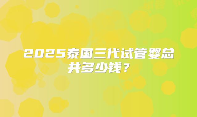 2025泰国三代试管婴总共多少钱？