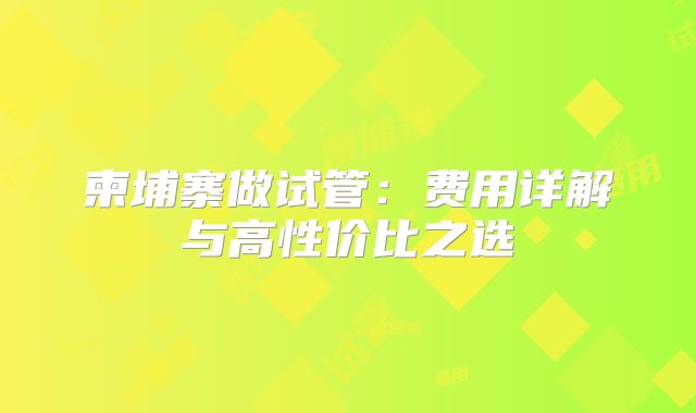 柬埔寨做试管：费用详解与高性价比之选