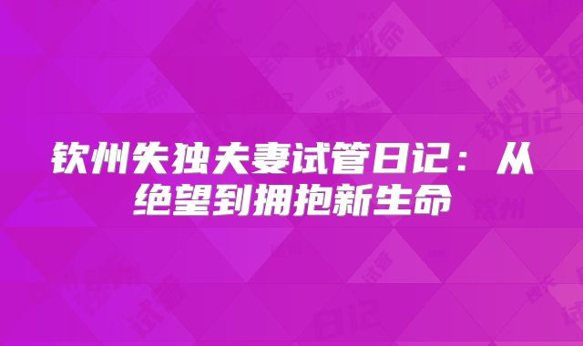 钦州失独夫妻试管日记：从绝望到拥抱新生命