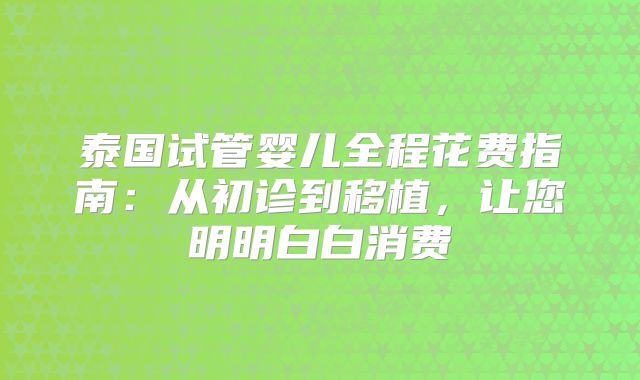 泰国试管婴儿全程花费指南:从初诊到移植,让您明明白白消费