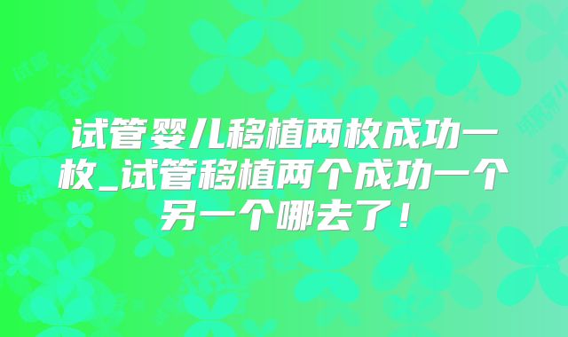 试管婴儿移植两枚成功一枚_试管移植两个成功一个另一个哪去了!