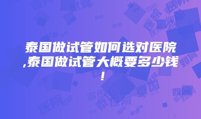 泰国做试管如何选对医院,泰国做试管大概要多少钱！
