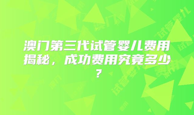 澳门第三代试管婴儿费用揭秘,成功费用究竟多少?