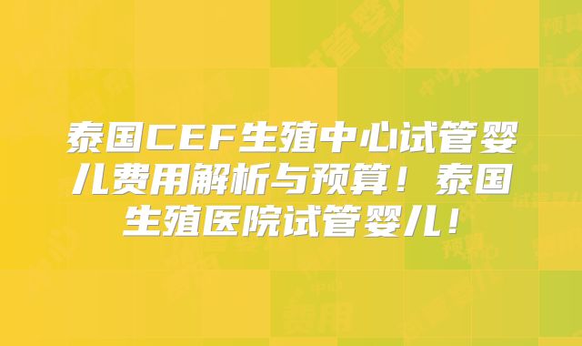 泰国CEF生殖中心试管婴儿费用解析与预算！泰国生殖医院试管婴儿！