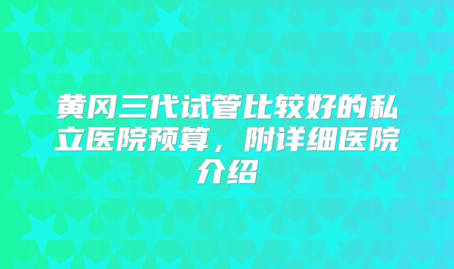 黄冈三代试管比较好的私立医院预算，附详细医院介绍